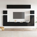 8 Piece TV Cabinet Set Black Engineered Wood
