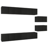 TV Cabinets 8 pcs Black Engineered Wood - Front View