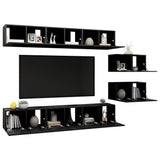 TV Cabinets 8 pcs Black Engineered Wood - Side View