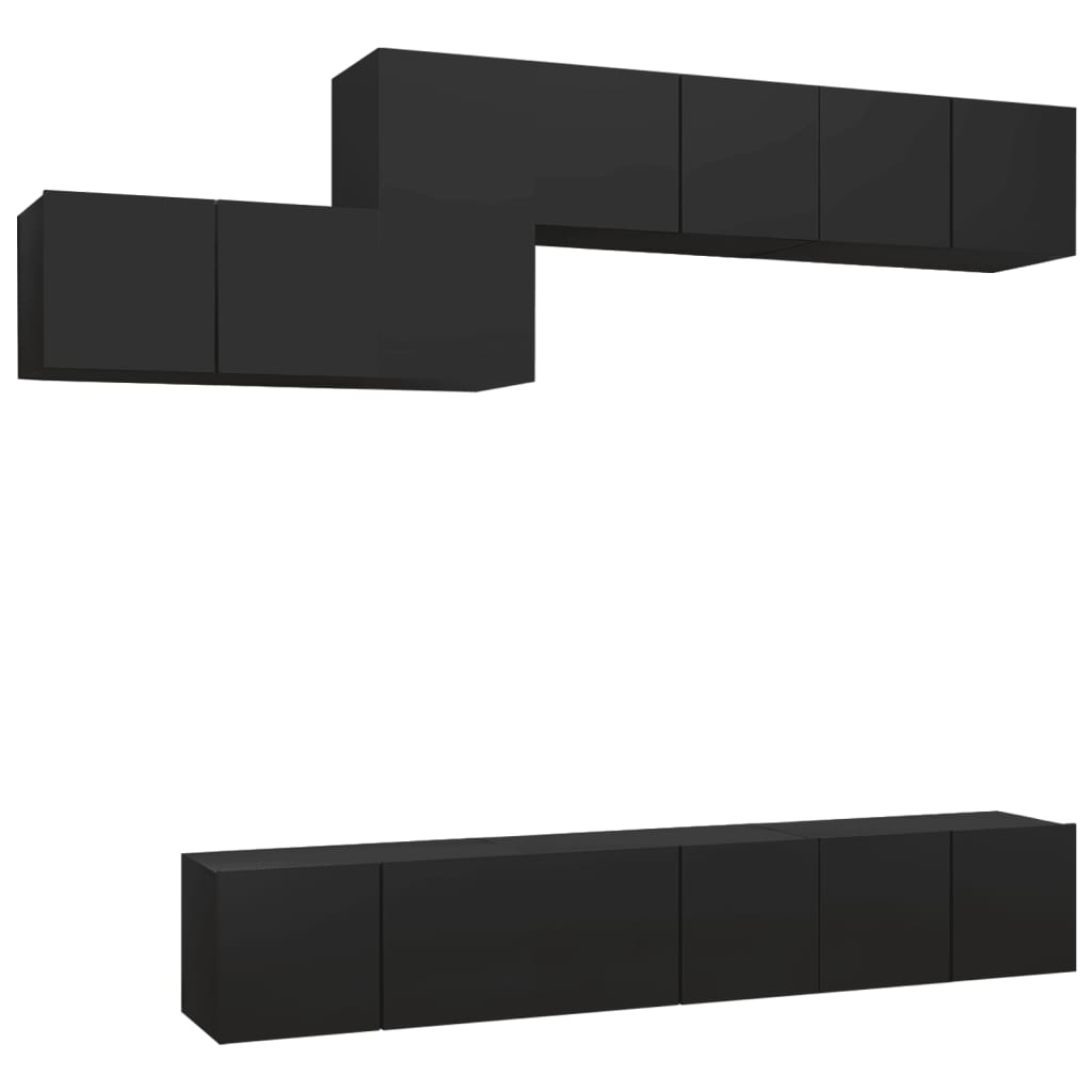 7 Piece TV Cabinet Set Black Engineered Wood