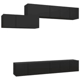 7 Piece TV Cabinet Set Black Engineered Wood - Front View