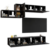 7 Piece TV Cabinet Set Black Engineered Wood