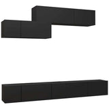 6 Piece TV Cabinet Set Black Engineered Wood