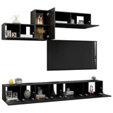6 Piece TV Cabinet Set Black Engineered Wood - Side View