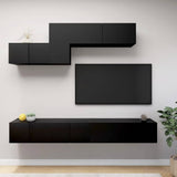 6 Piece TV Cabinet Set Black Engineered Wood