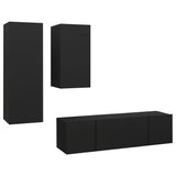 4 Piece TV Cabinet Set Black Engineered Wood