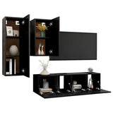4 Piece TV Cabinet Set Black Engineered Wood