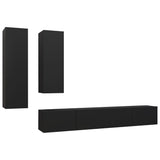 4 Piece TV Cabinet Set Black Engineered Wood - Front View