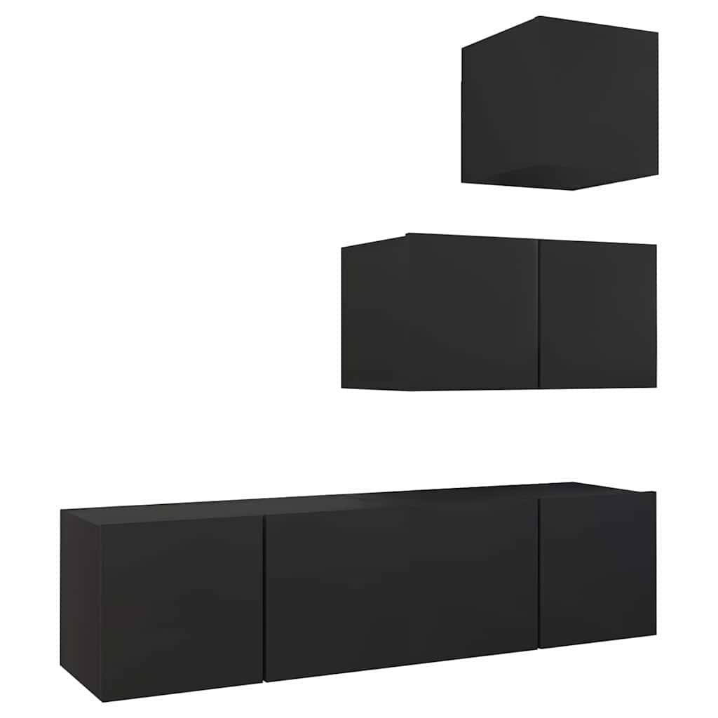 4 Piece TV Cabinet Set Black Engineered Wood