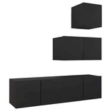 4 Piece TV Cabinet Set Black Engineered Wood - Front View