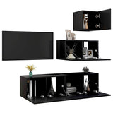 4 Piece TV Cabinet Set Black Engineered Wood