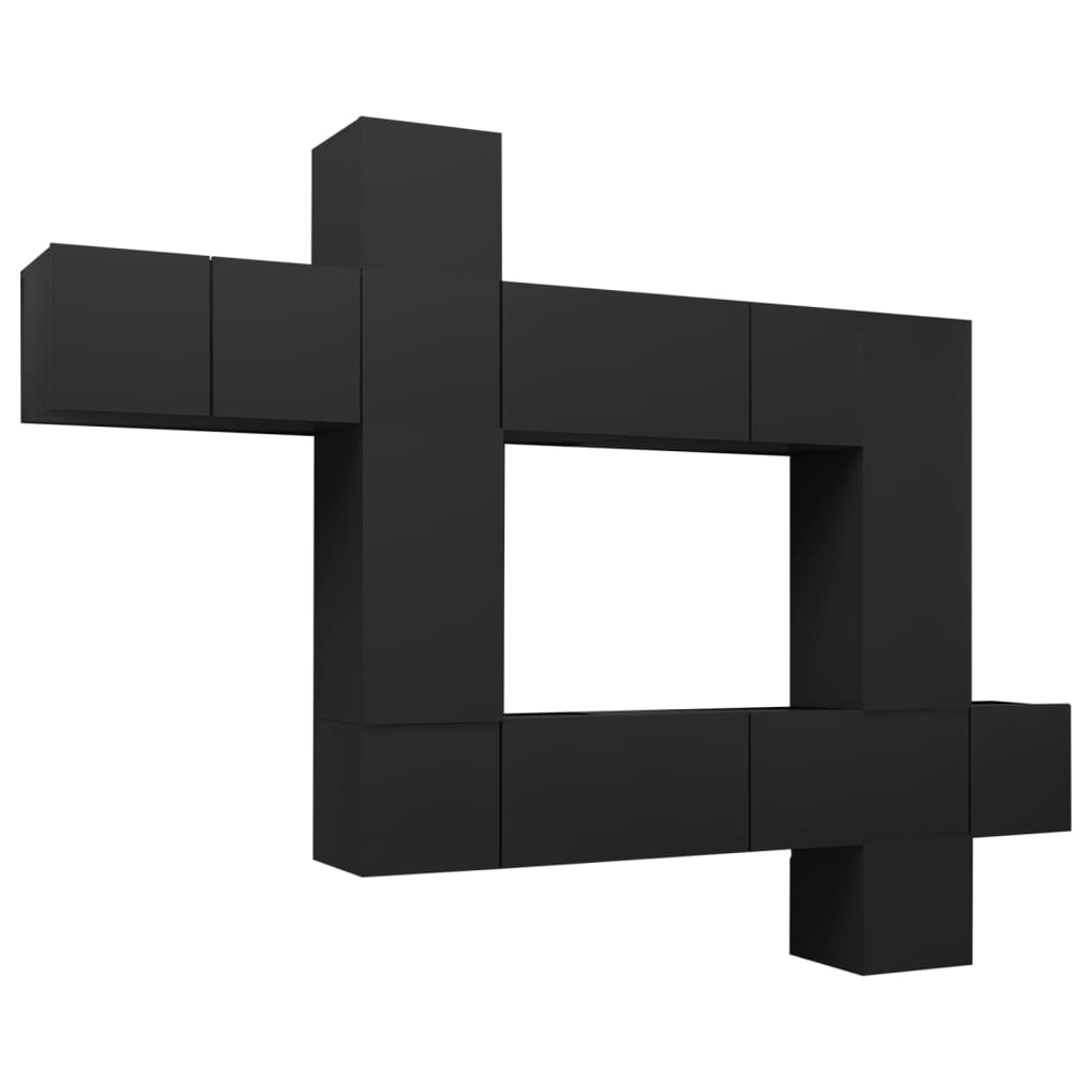 10 Piece TV Cabinet Set Black Engineered Wood
