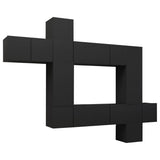 10 Piece TV Cabinet Set Black Engineered Wood - Front View