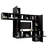 10 Piece TV Cabinet Set Black Engineered Wood