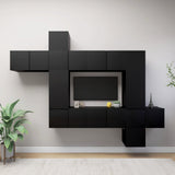 10 Piece TV Cabinet Set Black Engineered Wood