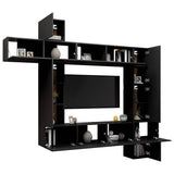 9 Piece TV Cabinet Set Black Engineered Wood