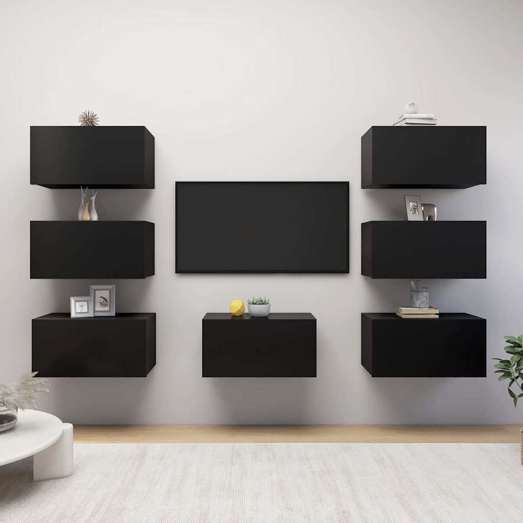 7 Piece TV Cabinet Set Black 30,5x30x60 cm Engineered Wood