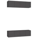 TV Cabinets 4 pcs Grey 60x30x30 cm Engineered Wood - Front View