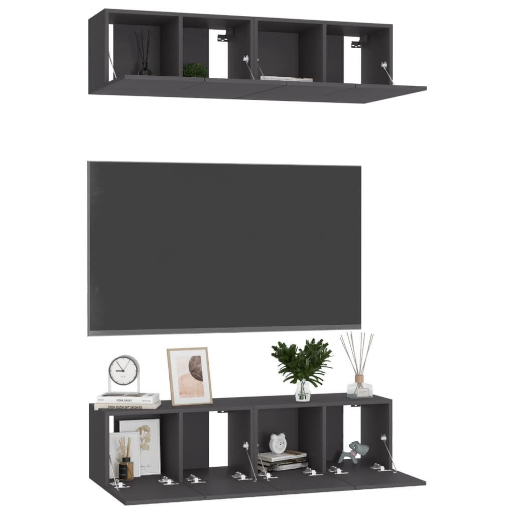 TV Cabinets 4 pcs Grey 60x30x30 cm Engineered Wood