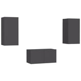 3 Piece TV Cabinet Set Grey Engineered Wood - Front View