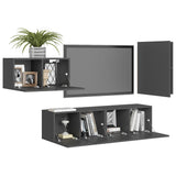 4 Piece TV Cabinet Set Grey Engineered Wood - Side View