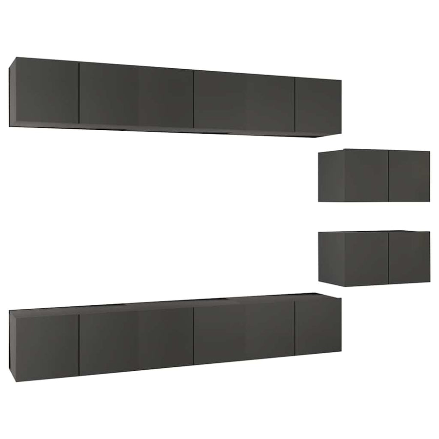 8 Piece Wall-mounted TV Cabinet Set Grey Engineered Wood