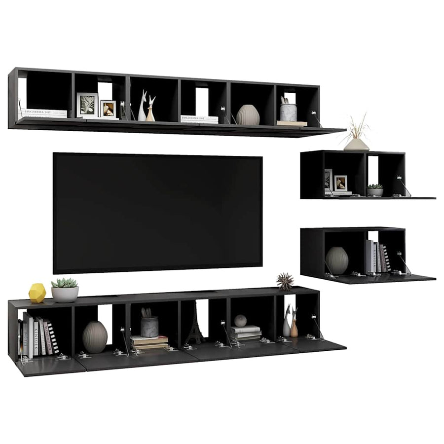 8 Piece Wall-mounted TV Cabinet Set Grey Engineered Wood