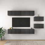 8 Piece Wall-mounted TV Cabinet Set Grey Engineered Wood