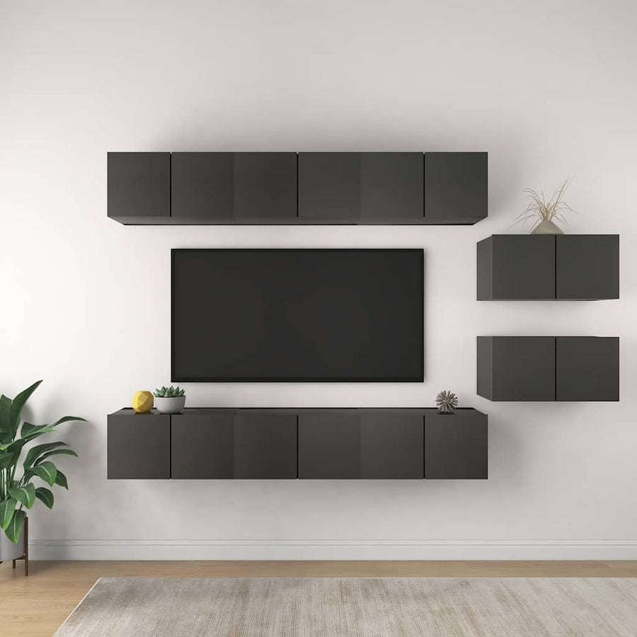 8 Piece Wall-mounted TV Cabinet Set Grey Engineered Wood
