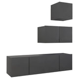 4 Piece TV Cabinet Set Grey Engineered Wood - Front View