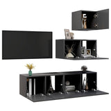 4 Piece TV Cabinet Set Grey Engineered Wood - Side View