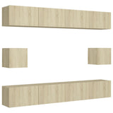 6 Piece TV Cabinet Set Sonoma Oak Engineered Wood - Front View