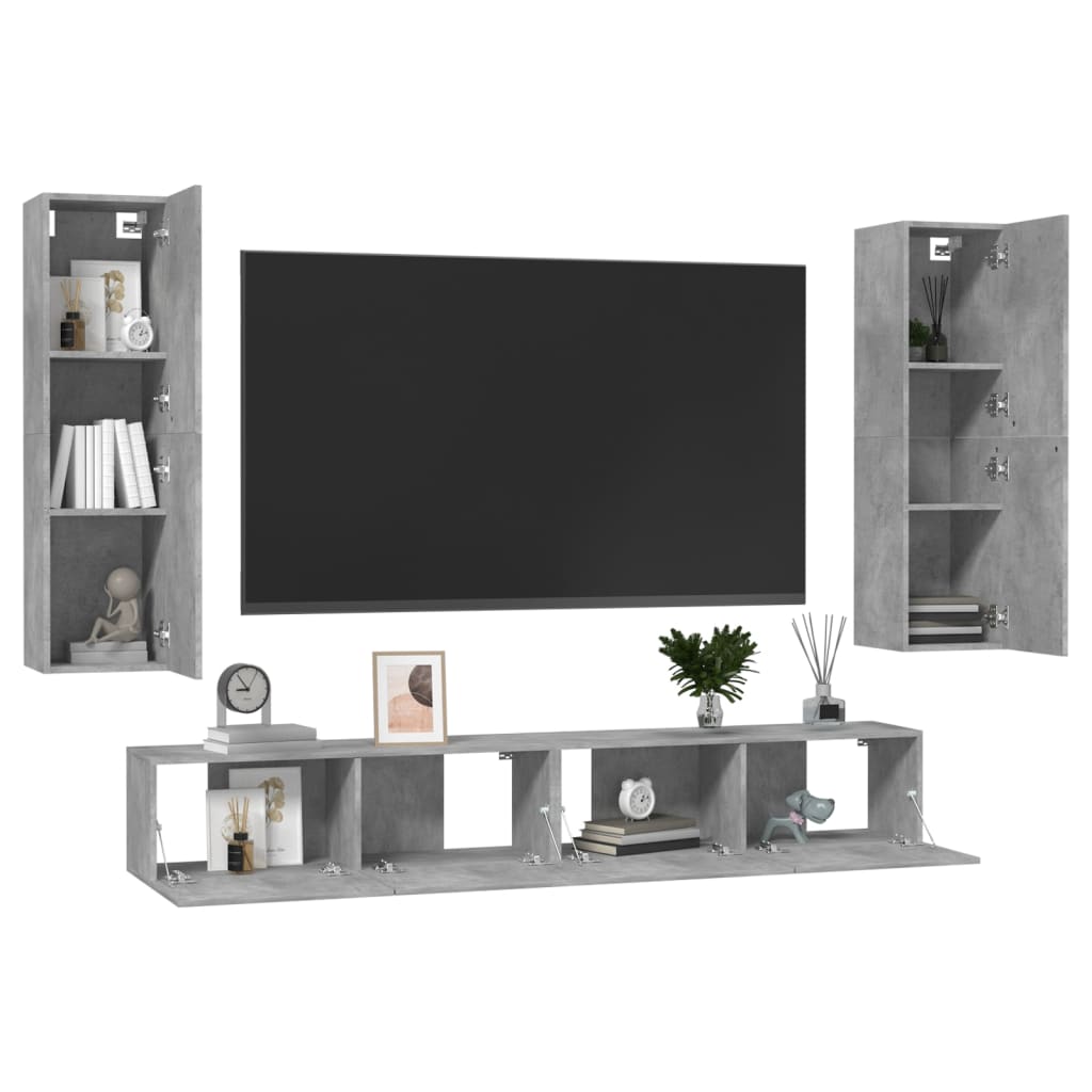 4 Piece TV Cabinet Set Concrete Grey Engineered Wood