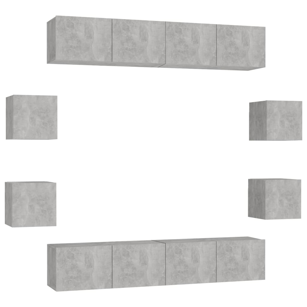 8 Piece TV Cabinet Set Concrete Grey Engineered Wood