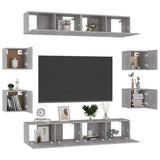 8 Piece TV Cabinet Set Concrete Grey Engineered Wood - Low Angle