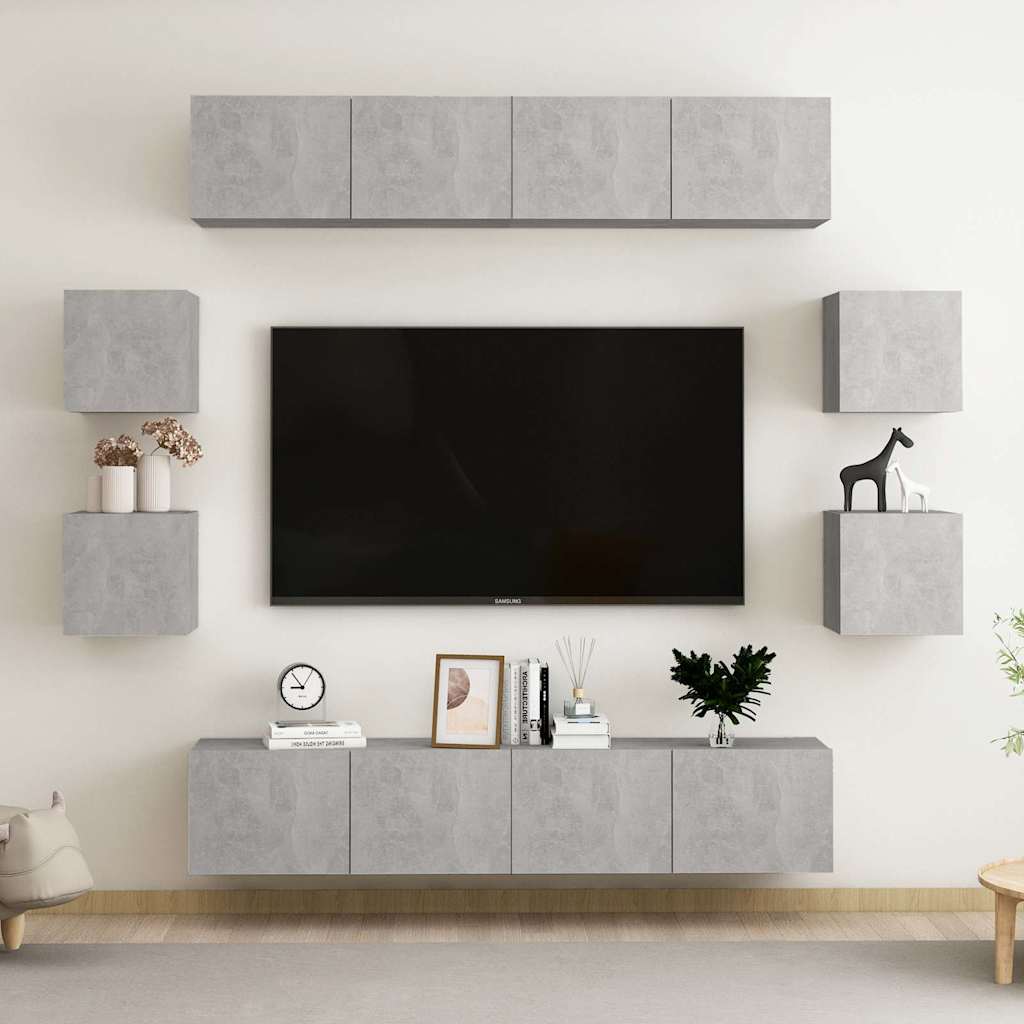 8 Piece TV Cabinet Set Concrete Grey Engineered Wood