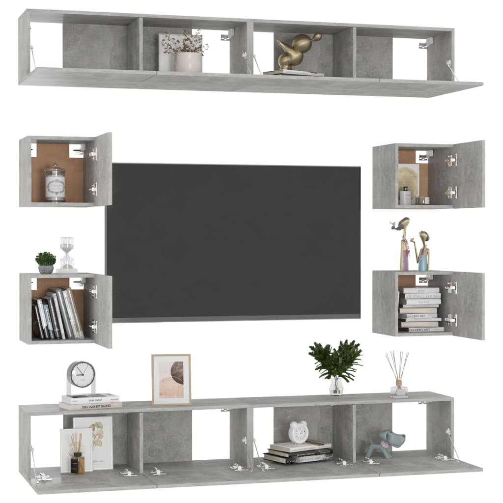 8 Piece TV Cabinet Set Concrete Grey Engineered Wood