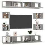 8 Piece TV Cabinet Set Concrete Grey Engineered Wood - Side View