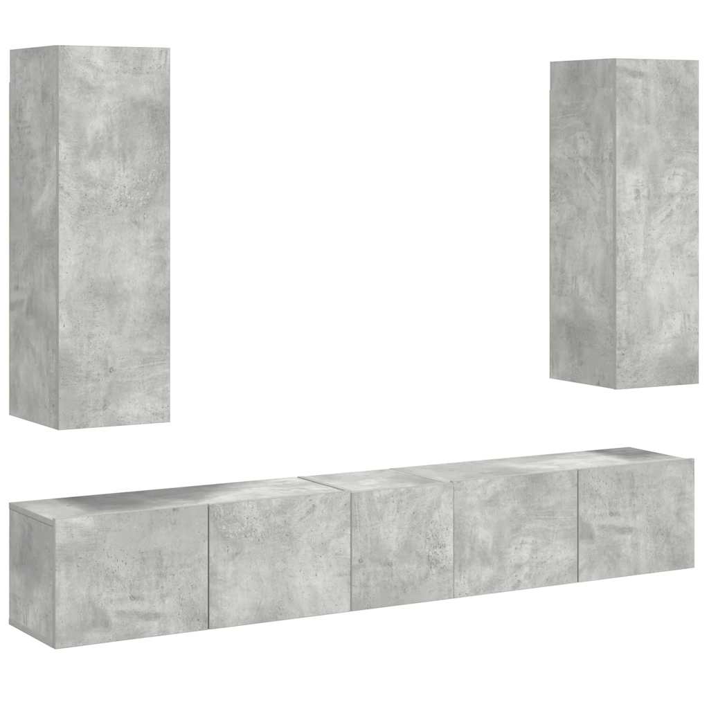 5 Piece TV Cabinet Set Concrete Grey Engineered Wood