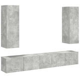 5 Piece TV Cabinet Set Concrete Grey Engineered Wood - Front View