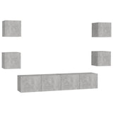 6 Piece TV Cabinet Set Concrete Grey Engineered Wood - Front View