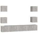 6 Piece TV Cabinet Set Concrete Grey Engineered Wood - Front View