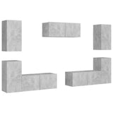 7 Piece TV Cabinet Set Concrete Grey Engineered Wood - Front View