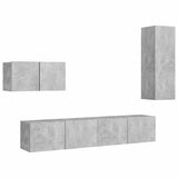 4 Piece TV Cabinet Set Concrete Grey Engineered Wood - Front View