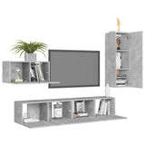 4 Piece TV Cabinet Set Concrete Grey Engineered Wood - Side View