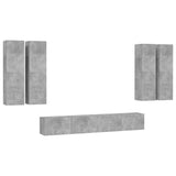6 Piece TV Cabinet Set Concrete Grey Engineered Wood - Front View
