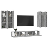 6 Piece TV Cabinet Set Concrete Grey Engineered Wood - Side View