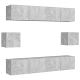 6 Piece TV Cabinet Set Concrete Grey Engineered Wood - Front View
