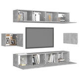 6 Piece TV Cabinet Set Concrete Grey Engineered Wood - Side View