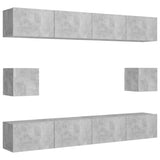 6 Piece TV Cabinet Set Concrete Grey Engineered Wood - Front View